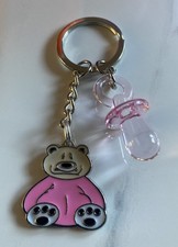 Baby Girl Pink Teddy Pink Pacifier Dummy Keyring Keychain Bag/Purse Charm Gift 