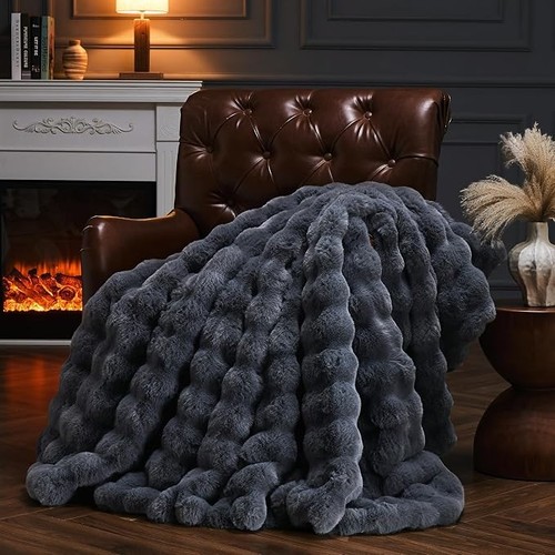 Faux rabbit fur throw blanket - faux,