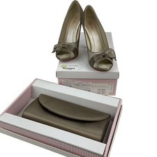Rainbow Ivory Satin Peep Toe With Bow Stiletto Heels  And Clutch Bag UK 5.5  