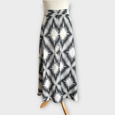 Marks & Spencer Maxi Skirt Sz 16 Ivory Navy Blue Geometric Button Down A-Line