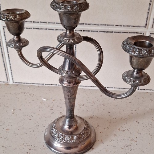Silver metal arm candelabra - metal,