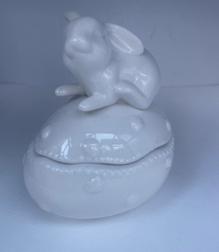 Ceramic bunny trinket box - ceramic,