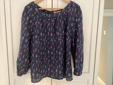 BODEN Navy Blue Linen People Pattern 100% Linen Button Back Top - 18