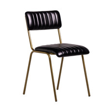 Leather Dining Chair Black Upholstered Seat & Backrest Gold Metal Frame