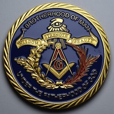 MASONIC Commemorative/Challenge Coin. 24ct Gold, Enamel, 40mm 35g. Freemasonry