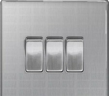 BG FLATPLATE SCREWLESS BRUSHED STEEL TRIPLE LIGHT SWITCH