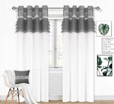 PAIR READY-MADE NET CURTAINS Diamante Sparkle JEWEL VOILE EYELET Grey White