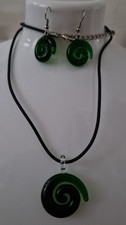 Green Glass Koru Necklace &