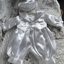 Boys 3 Piece Romper Suit Christening Baptism white 0-3 months 
