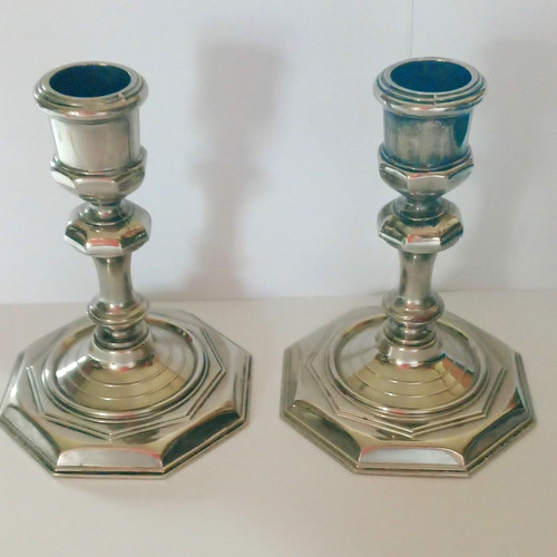 Pair silver plated candle - silver,