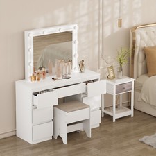Dressing Table Makeup Desk Vanity Table Bedroom With 7 Drawers and Large Mirror