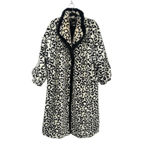 Leopard faux fur coat black - leopard,