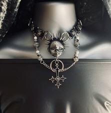 Gothic Spiked Head Doll Choker. Halloween. Horror. Vampire. Steampunk.