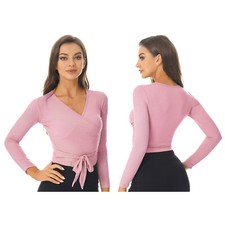 Ballet Wrap Top Dance Wrap Tops Crossover Cardigan Long Sleeve for Womens Girls