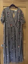 Monsoon Rosalie Embellished Midi Dress UK Size 22 Grey Mesh Overlay.