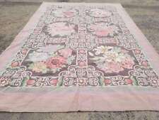 Distressed Vintage French Needle Point Handmade Floral Wool Rug 5.9x3.10ft