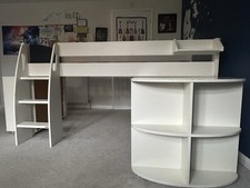 Stompa Mid Sleeper Bed with Pull Out Desk & Bookshelf Unit - Used - White / Blue