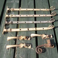 Antique Salvaged 4 x Monkey Tail Window Stays and 4 Window catches