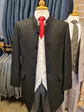 Mens Black Nehru Collarless Jacket Weddings Prom Fancy Dress Grandad Beatles