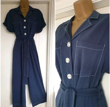 Vintage 1940s WW2 Utility Style Wide Crop Leg Blue Siren Suit SIZE 12