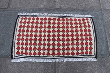 Kilim Vintage Traditional Hand Made Oriental White Red Wool Small Kilim 50x93cm