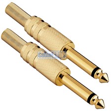 2 x 6.35mm MONO 1/4" Male Jack Plug Cable CONNECTOR Metal GOLD 6.3mm Adapter