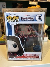 Funko Pop Marvel Scarlet Witch signed Elizabeth Olsen figure with quote and COA