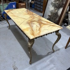 Antique Vintage Onyx Marble Top Brass Base French Louis XVI Style Coffee Table