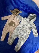 2 Disney Gap Star Wars Hooded Baby Romper 6-12 Months - Yoda Ears & Mandalorian