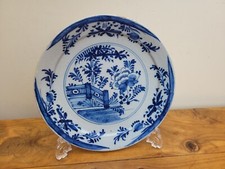 Early 18th Century English Delft Pancake Plate Blue Bamboo & Fence