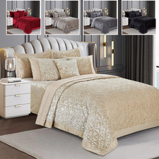 Quilted Velvet Luxury Bedspread Bed Throw Bedding Set King Size + Pillow Shams