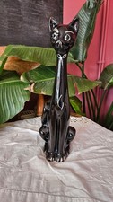 Mid-Century Vintage Long Neck Black Cat Vase 60s 22cm tall