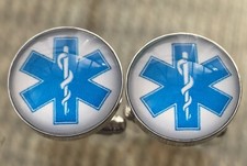 STAR OF LIFE MEDICAL SERVICES CUFFLINKS. PARAMEDIC / NURSE / DR. FREE POUCH