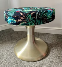 Vintage Brushed Gold Tulip Vanity Stool with Recovered Seat