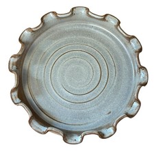 Vintage Retro Handmade Ceramic Pie Dish Scalloped Edge Brown Swirl 25cm dia.