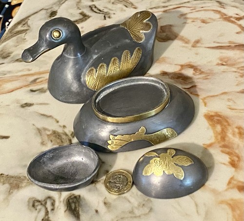 Vintage pewter brass duck - vintage, &