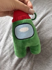 Among Us 6” Plush Bag Keyring Key Chain Soft Toy green With Red Hat