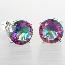 8mm Round Rainbow Mystic Topaz Silver Jewelry Stud Pierced Earrings