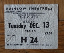 Original Authentic 1977 The Clash Rainbow Ticket Stub