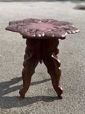 Antique Anglo Indian Rosewood Carved Brass Inlaid Table