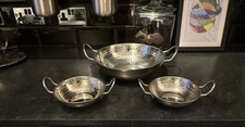 3 x Balti Dish’s, Serving Deep Dishes Stainless Steel 1x 26cm 2 x 15cm 