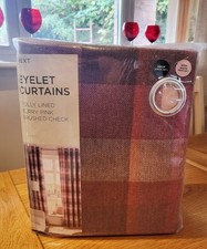 Next Berry Pink Brushed Check Eyelet Curtains Fully Lined  168cm W x 229cm Drop 
