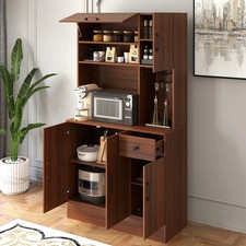 167cm Tall Pantry Cabinet with Hutch and Power Outlets-Walnut