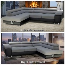 Anton Corner Sofa Bed With Adjustable Headrests & Massive Storage (Grey+Black)