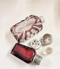 2 Victorian glass scent bottles, silver cap & glass plug,