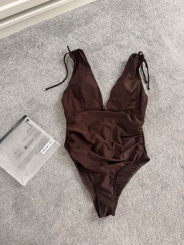Brown plunge swimsuit with