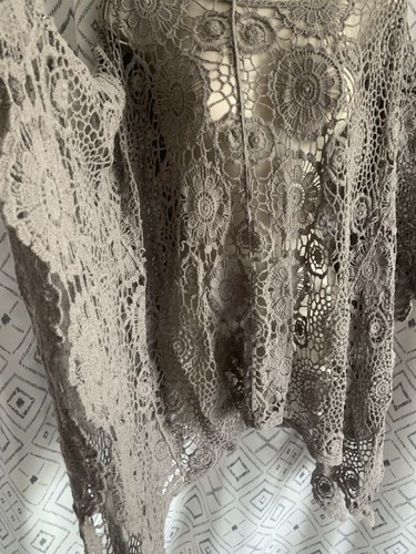 Taupe crochet poncho top - ,