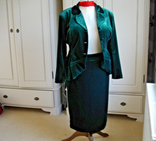 Retro Vintage Style 40s 50s Green Velvet Peplum Jacket & Skirt Suit PLUS SIZE