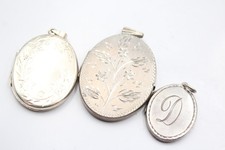 Sterling Silver Locket Pendants Etched Foliate x 3 (27g)