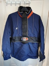 Vntg Denver Broncos Blue Starter Pro Line NFL Windbreaker 1/2 Zip Jacket 90's L